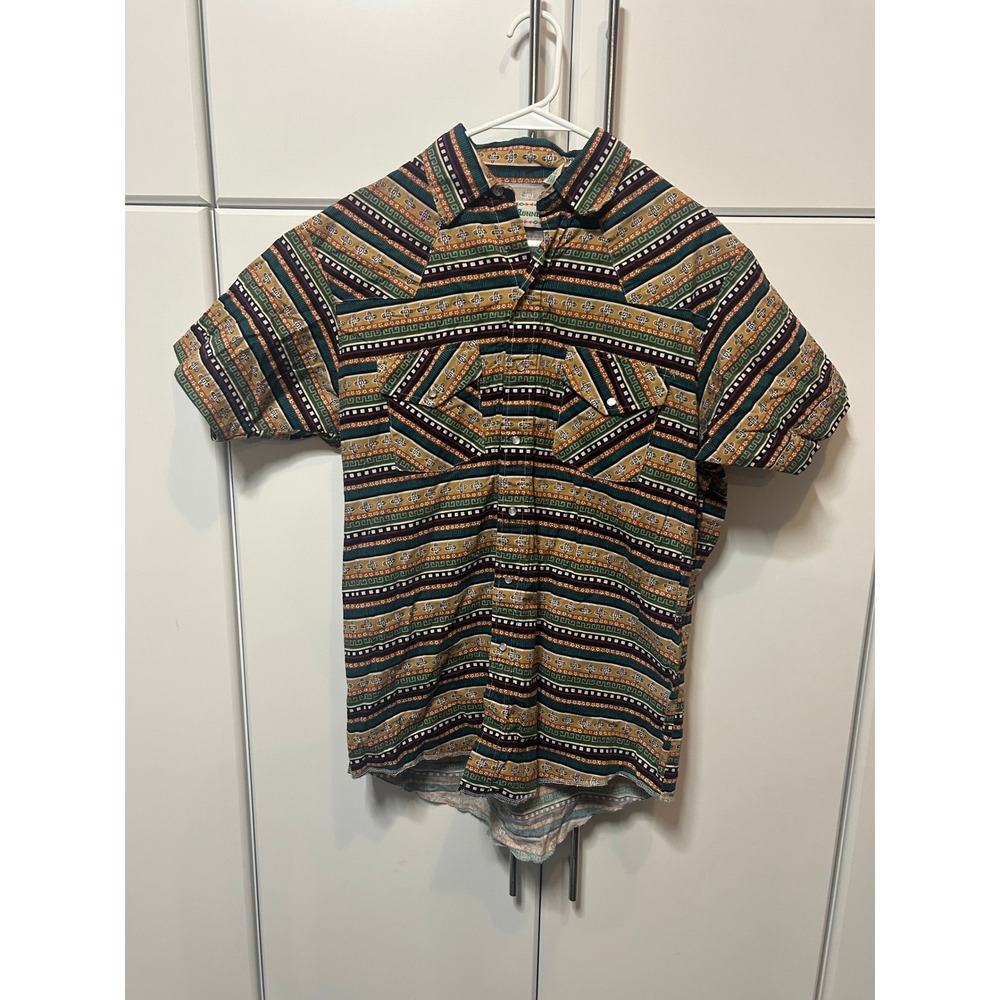 RoadRunner Mens Western Pearl Snap Shirt L Short Sleeve Southwestern Tribal USA